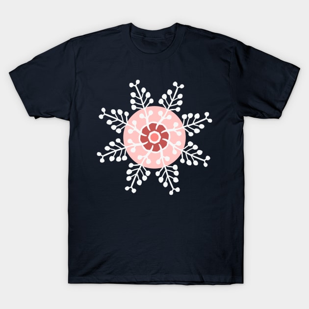 seamless pattern with snowflakes on light pink T-Shirt by colorofmagic